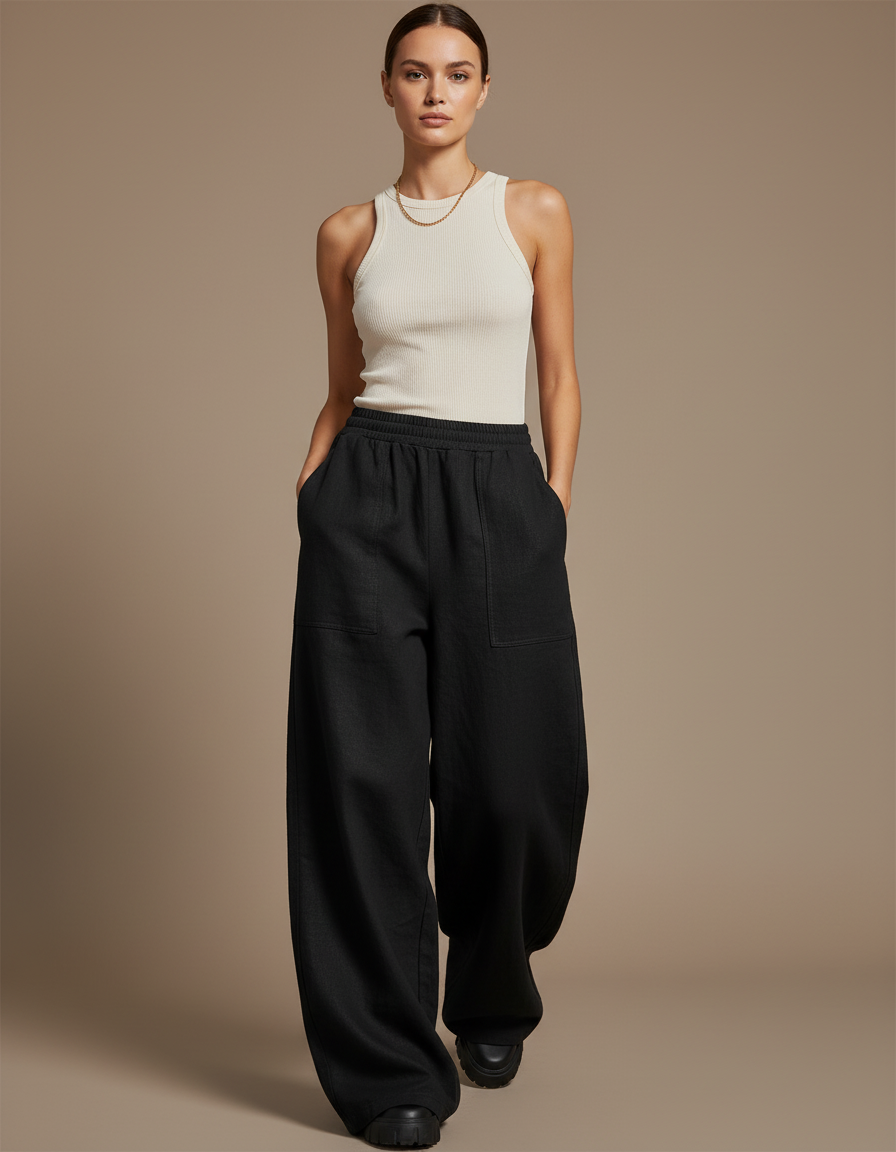 Pantaloni Tuta Baggy Donna - Noir Molleton