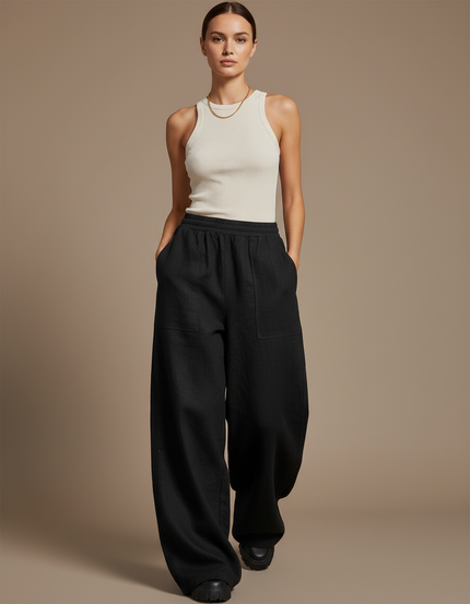 Pantaloni Tuta Baggy Donna - Noir Molleton