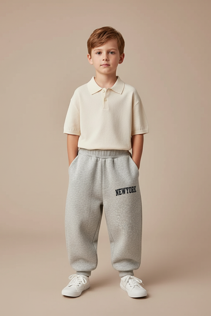 Pantalon Baggy Gris Molletonné Imprimé NewYork Enfant