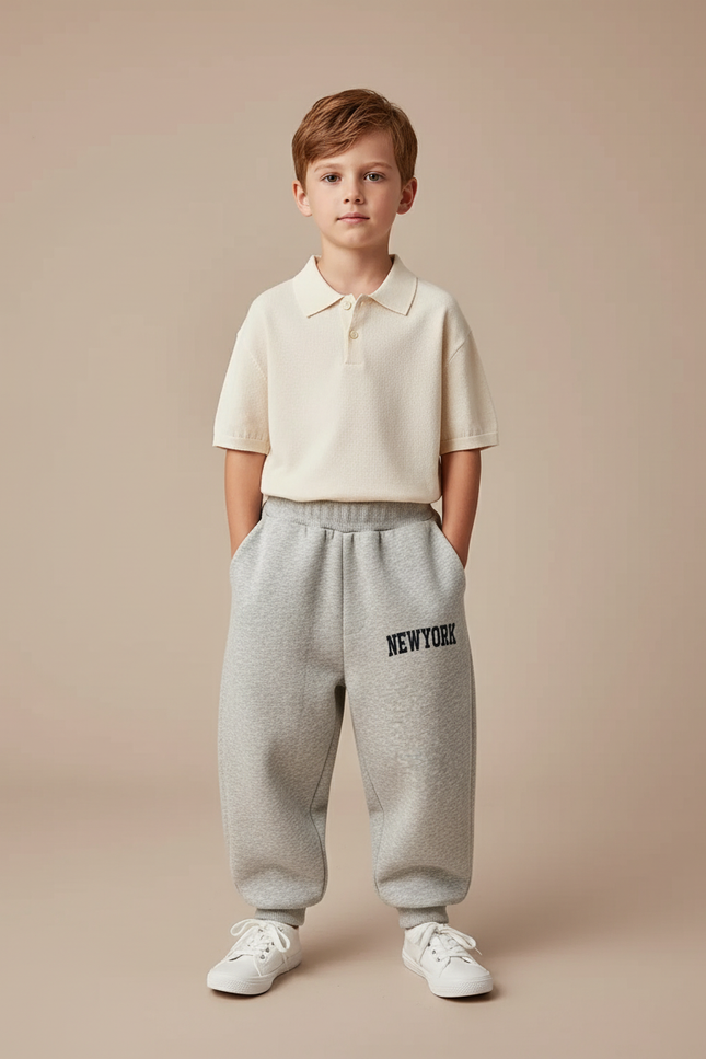 Pantalon Baggy Gris Molletonné Imprimé NewYork Enfant