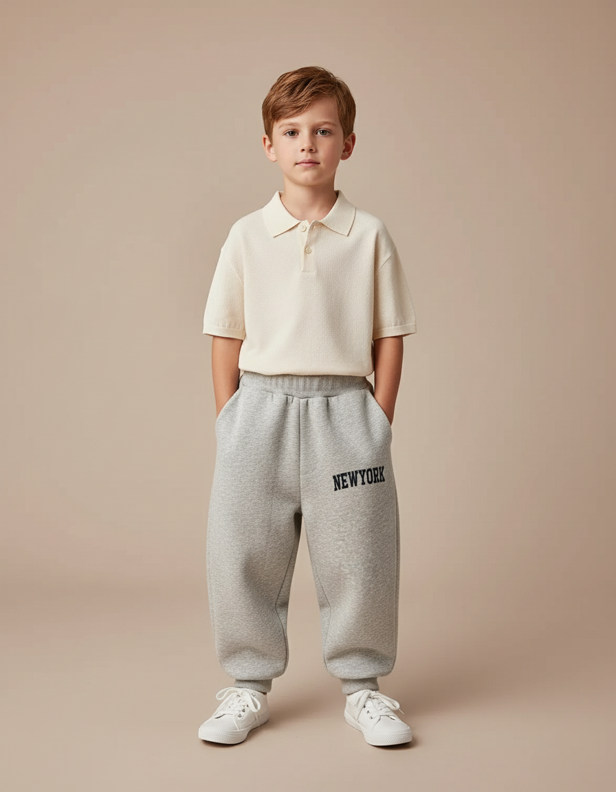 Pantalon Baggy Gris Molletonné Imprimé NewYork Enfant