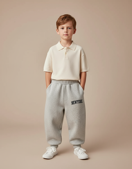 Pantalon Baggy Gris Molletonné Imprimé NewYork Enfant