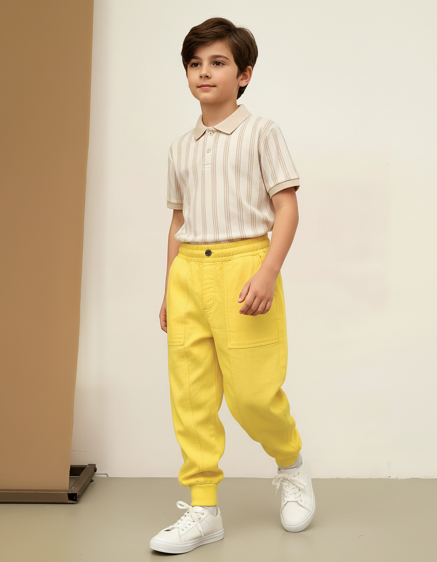 Pantalon Baggy Jaune Ample Sport Décontracté Enfant - Molleton