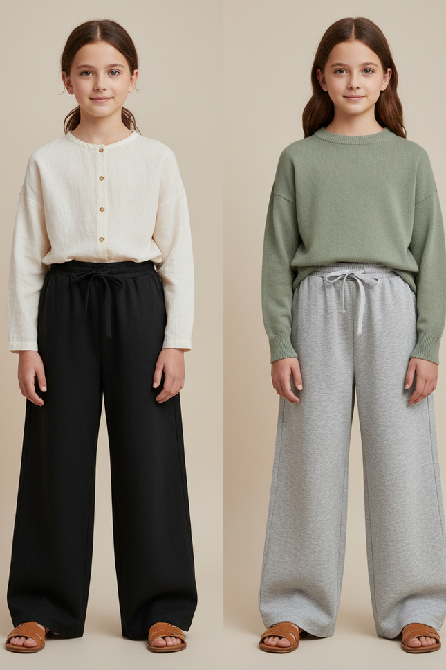 Pantalon Baggy Noir Gris Ample Molletonné Fille