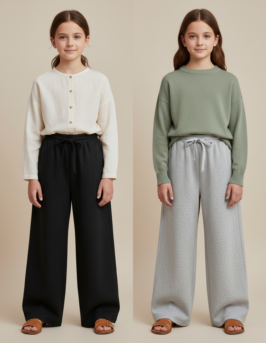 Pantalon Baggy Noir Gris Ample Molletonné Fille
