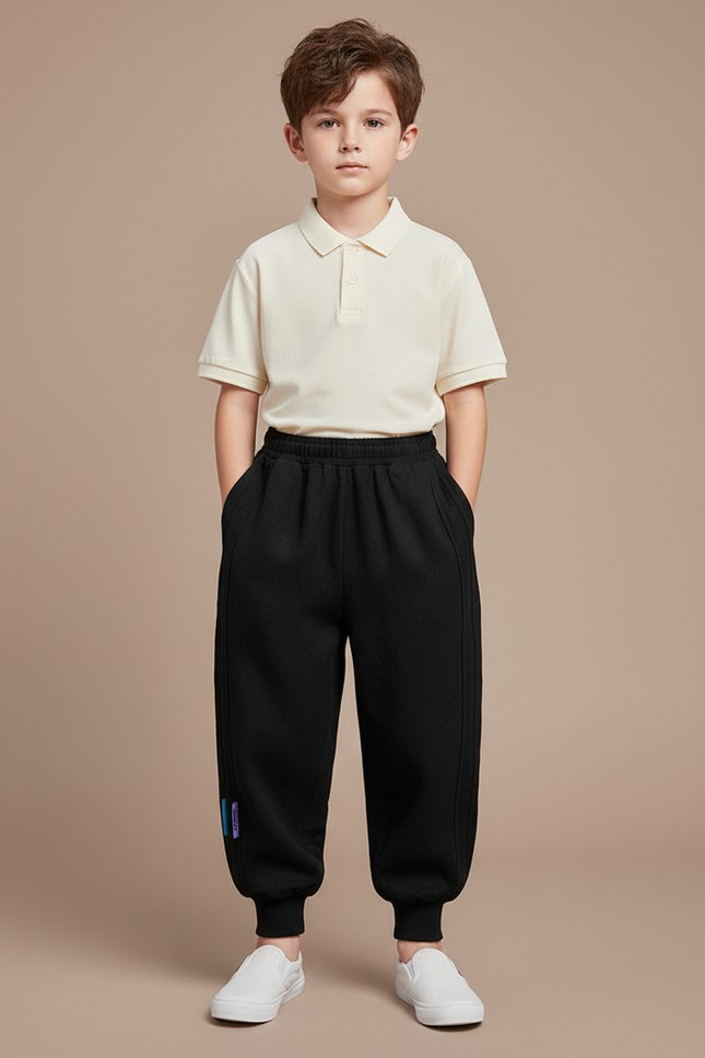 Pantalon Baggy Noir Coton Ample Confortable Garçon - Molleton