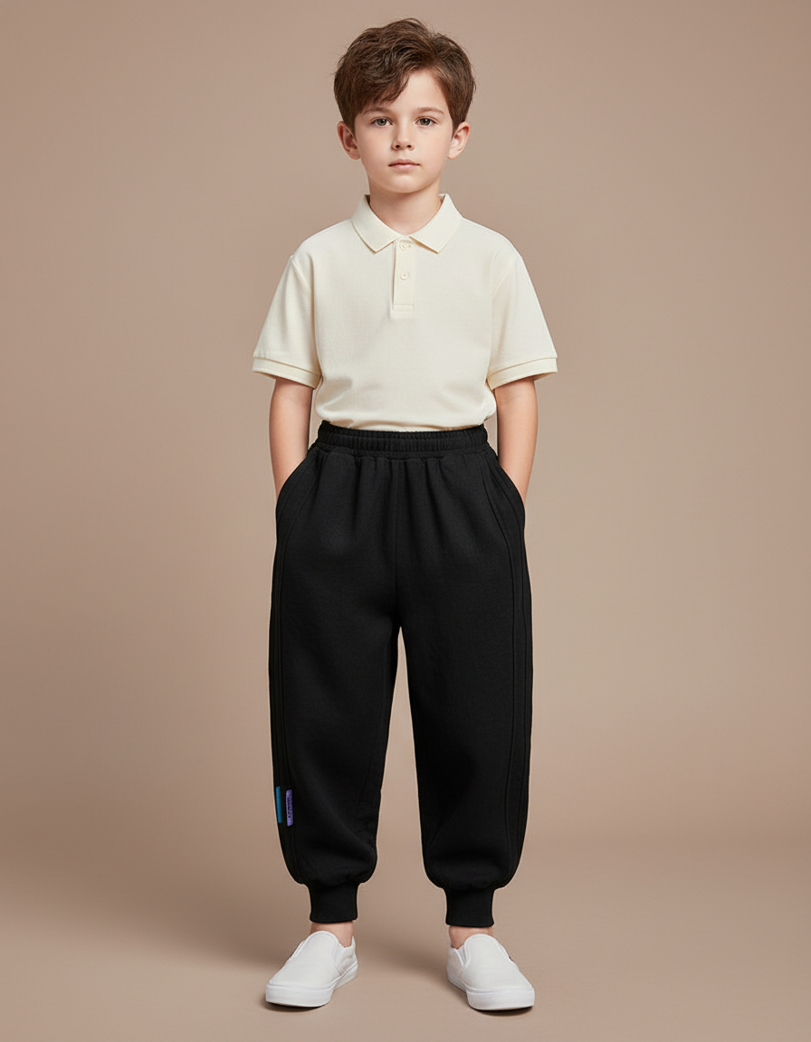 Pantalon Baggy Noir Coton Ample Confortable Garçon - Molleton