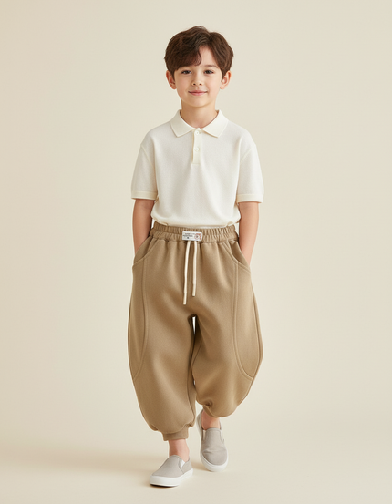 Pantalon Baggy Beige Ample Molletonné Décontracté Garçon