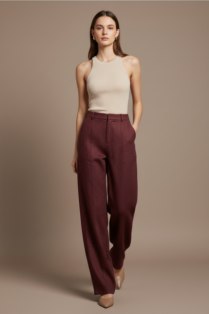 Pantalon Baggy Bordeaux Laine Ample Confortable Chaud