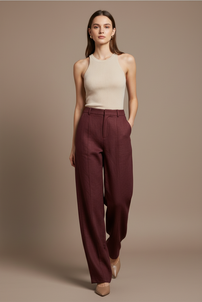 Pantalon Baggy Bordeaux Laine Ample Confortable Chaud