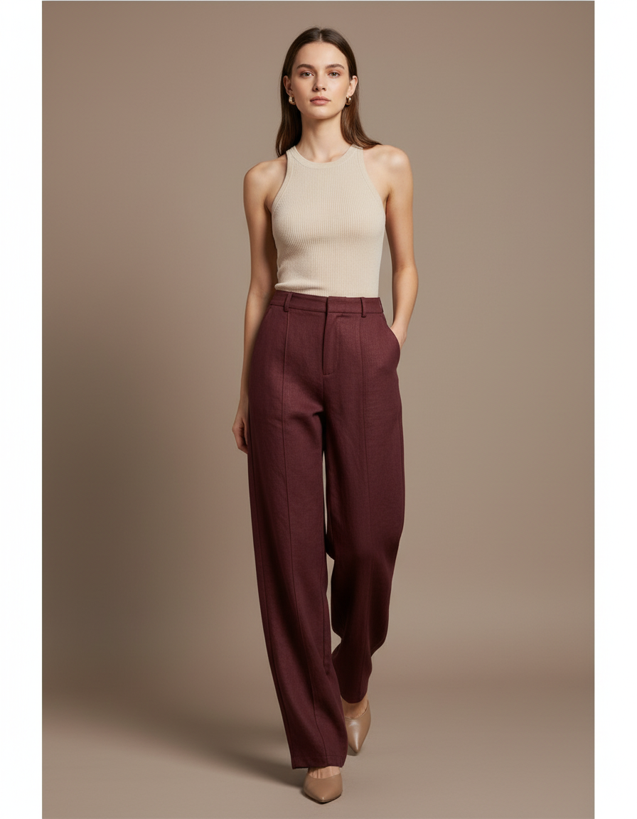 Pantalon Baggy Bordeaux Laine Ample Confortable Chaud