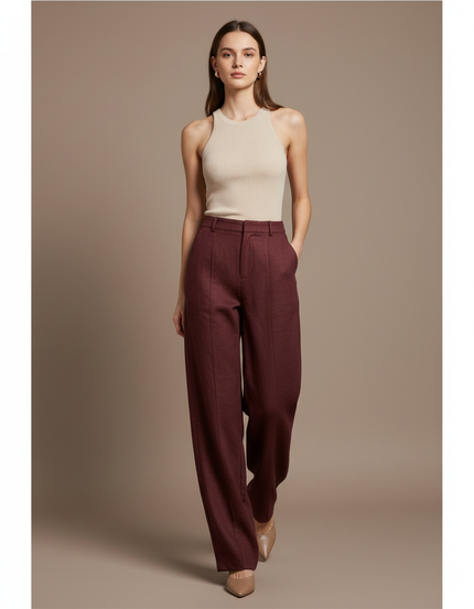 Pantalon Baggy Bordeaux Laine Ample Confortable Chaud