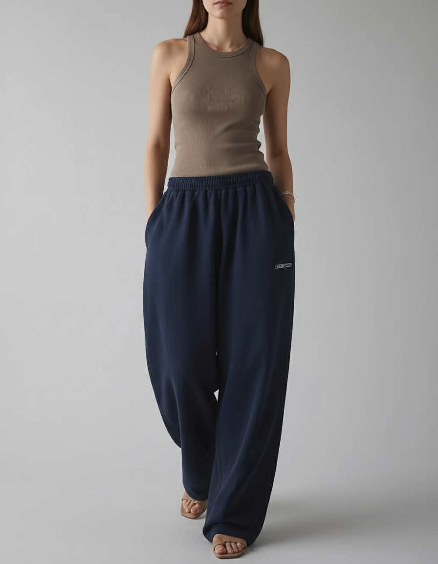 Pantalon Baggy Bleu Marine Ample Molleton Décontracté Sport