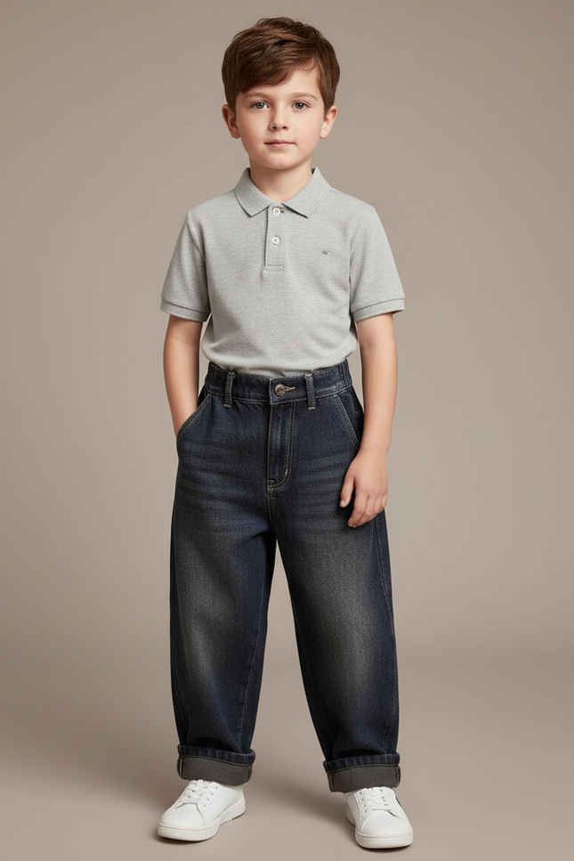 Pantalon Baggy Denim Bleu Ample Garçon Décontracté - Marine Jean