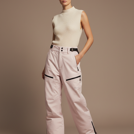 Pantalon Baggy Rose Pâle Cargo Imperméable Hiver - Polyester