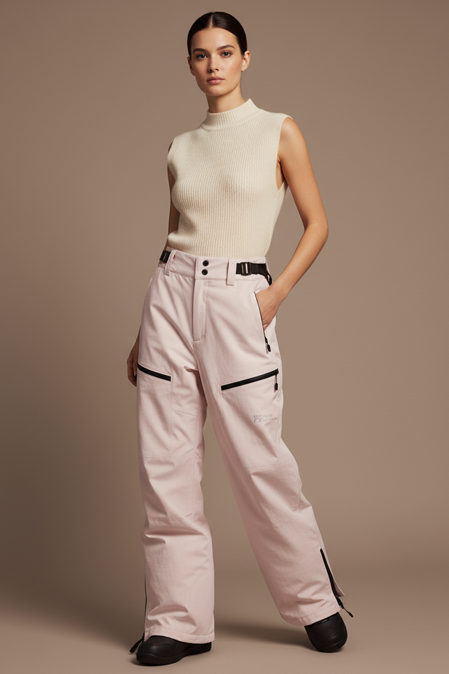 Pantalon Baggy Rose Pâle Cargo Imperméable Hiver - Polyester