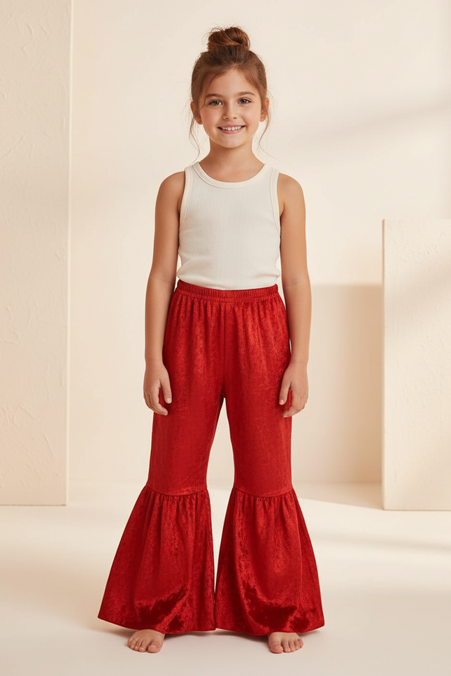 Pantalon Baggy Rouge Velours Évasé Enfant Flared