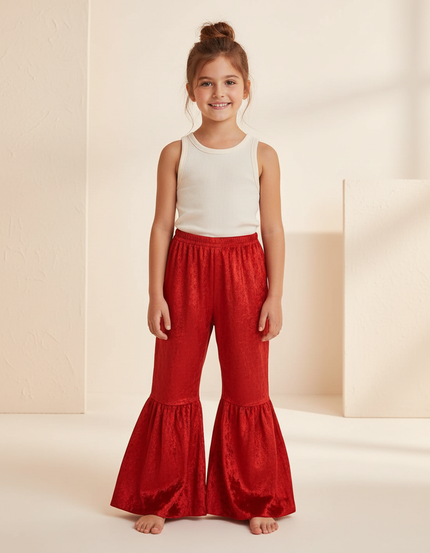 Pantalon Baggy Rouge Velours Évasé Enfant Flared
