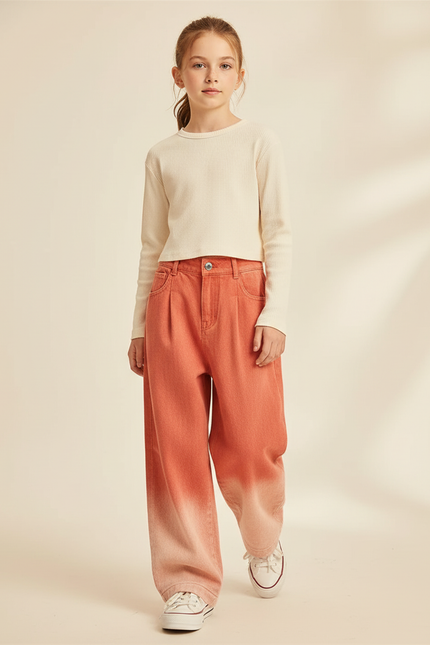Pantalon Baggy Orange Dégradé Large Coton Enfant - Jean