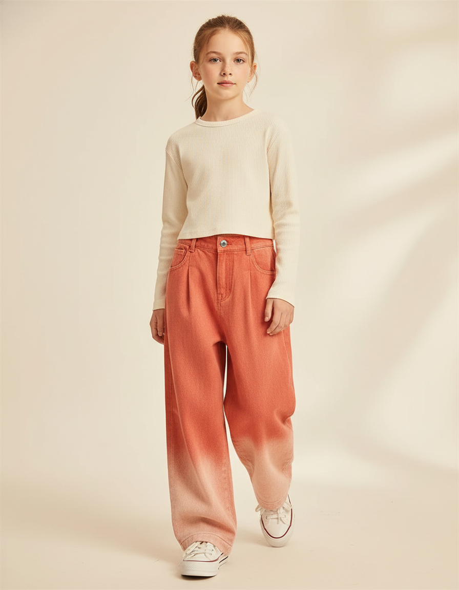 Pantalon Baggy Orange Dégradé Large Coton Enfant - Jean