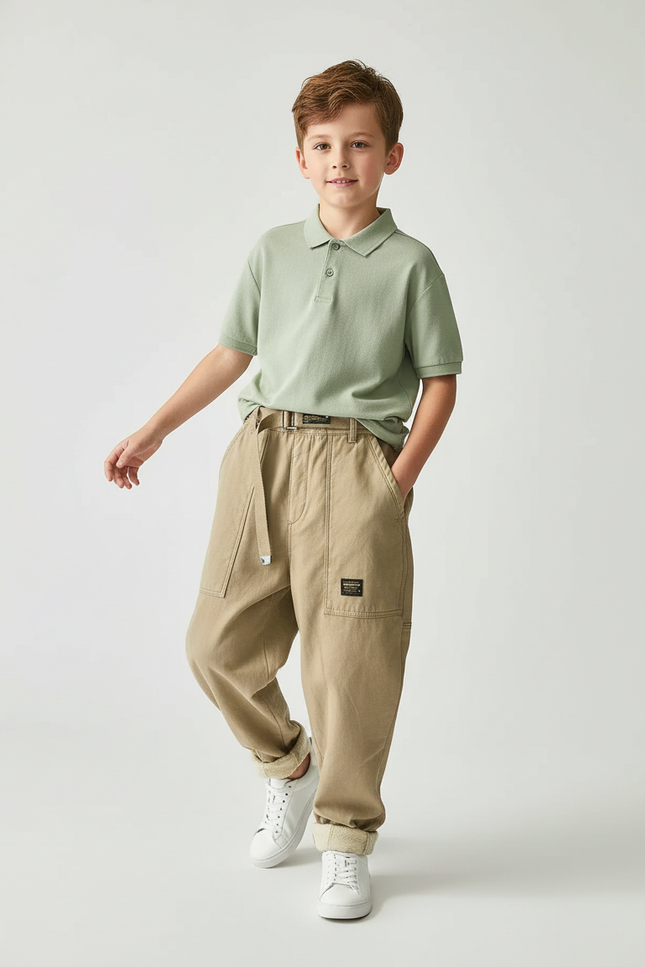Pantalon Baggy Kaki Velours Décontracté Garçon