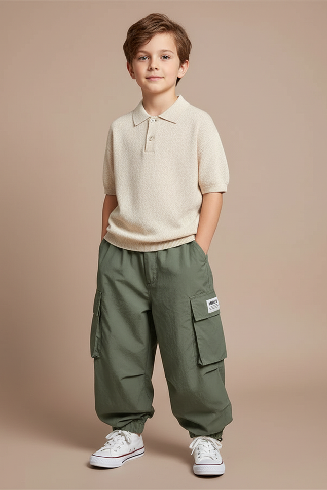 Pantalon Baggy Kaki Cargo Ample Décontracté Garçon - Polyester