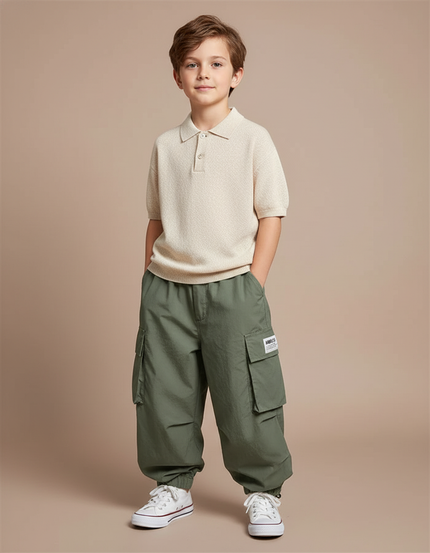 Pantalon Baggy Kaki Cargo Ample Décontracté Garçon - Polyester
