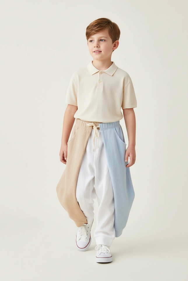Pantalon Baggy Bicolore Ample Coton Enfant - Multicolore