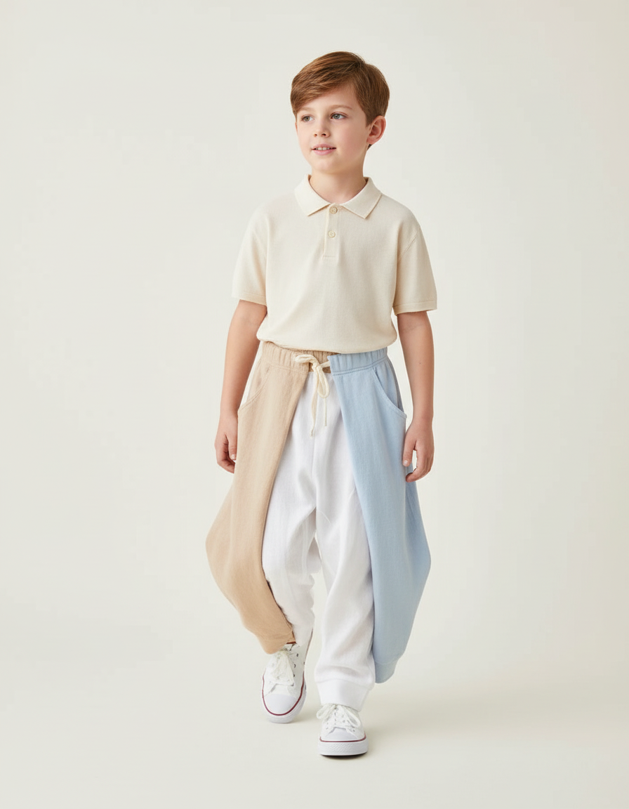 Pantalon Baggy Bicolore Ample Coton Enfant - Multicolore