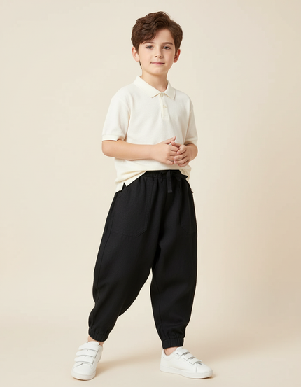 Pantalon Baggy Noir Coton Ample Élastique Garçon
