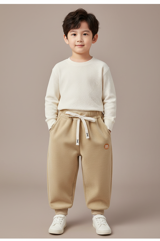 Pantalon Baggy Beige Molletonné Ample Décontracté Enfant