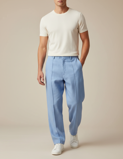 Pantalon Baggy Bleu Ciel Lin Droit Ample Homme