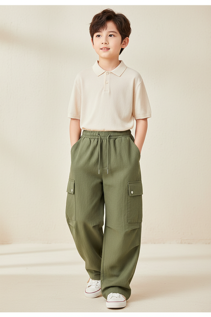Pantalon Baggy Kaki Coton Ample Cargo Enfant