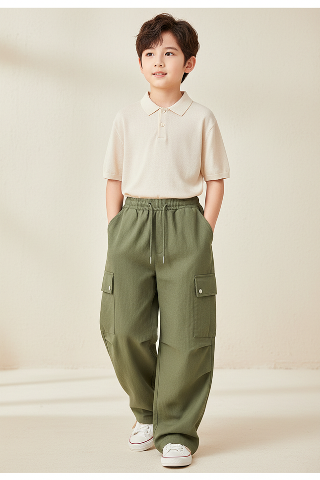 Pantalon Baggy Kaki Coton Ample Cargo Enfant