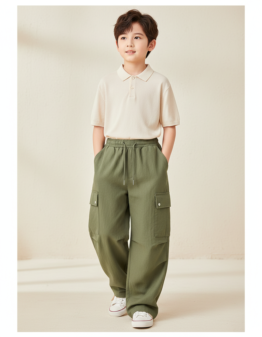 Pantalon Baggy Kaki Coton Ample Cargo Enfant