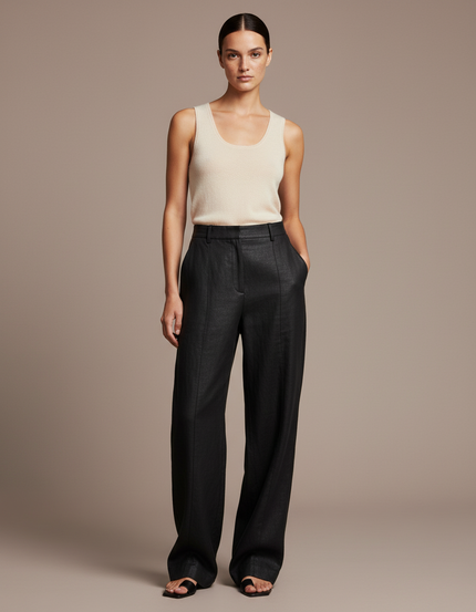 Pantalon Baggy Noir Lin Ample Droit Élégant