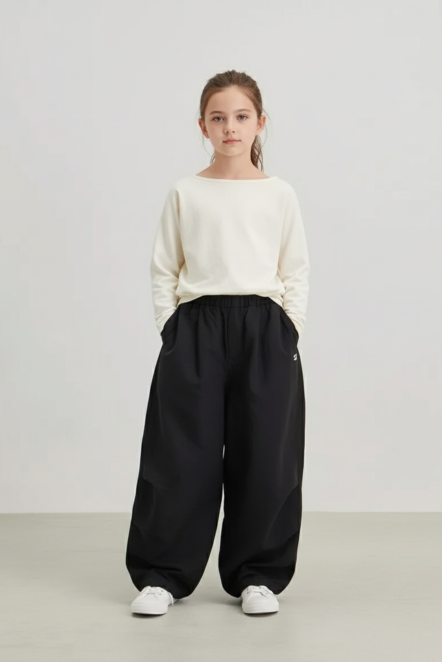 Pantalon Baggy Noir Ample Coton Basique Unisexe - Polyester