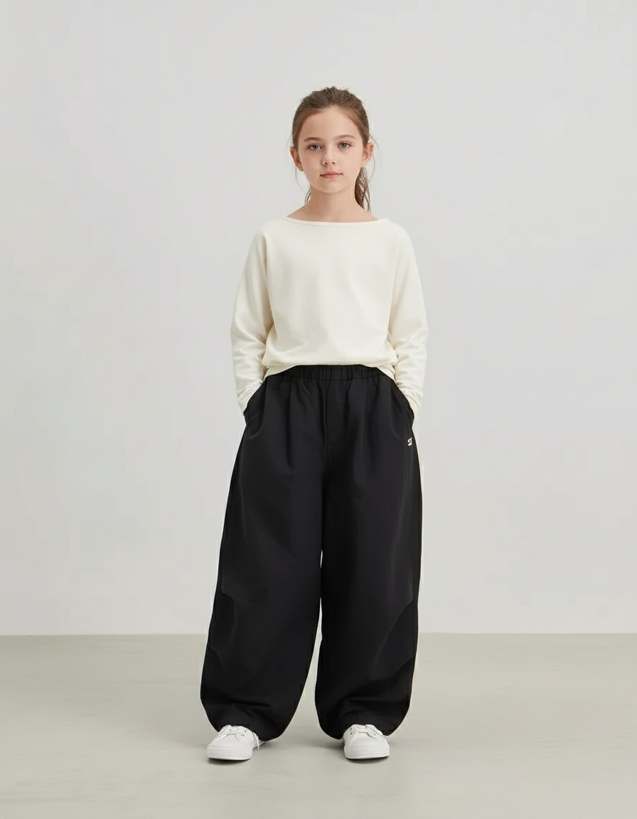 Pantalon Baggy Noir Ample Coton Basique Unisexe - Polyester