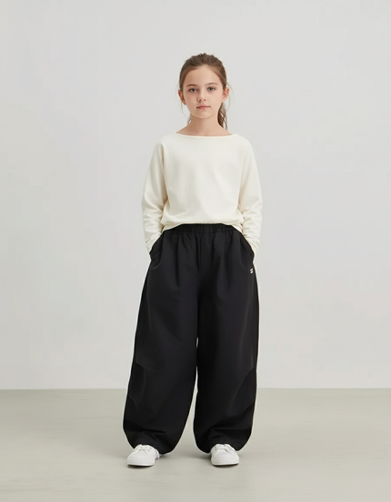 Pantalon Baggy Noir Ample Coton Basique Unisexe - Polyester