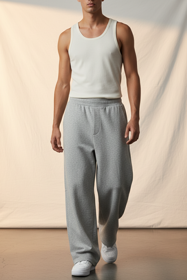 Pantalon Baggy Gris Ample Coton Molleton Confortable