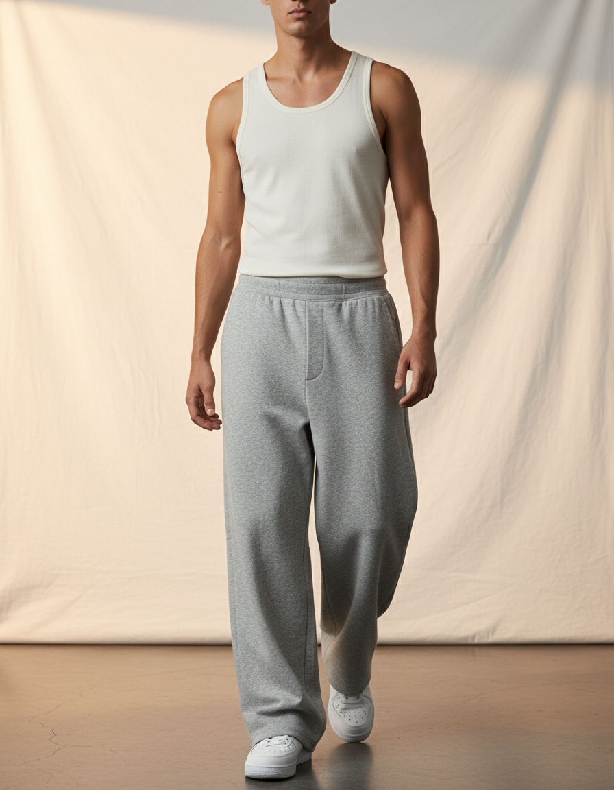 Pantalon Baggy Gris Ample Coton Molleton Confortable