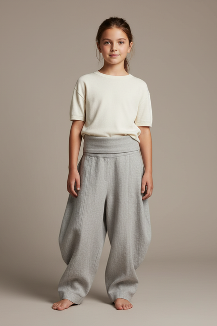 Pantalon Baggy Gris Chiné Ample Enfant Confortable - Laine