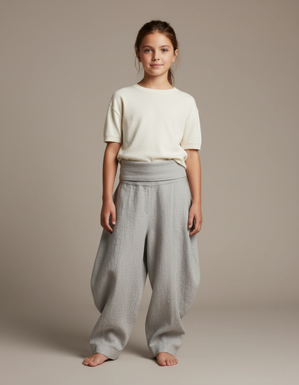 Pantalon Baggy Gris Chiné Ample Enfant Confortable - Laine