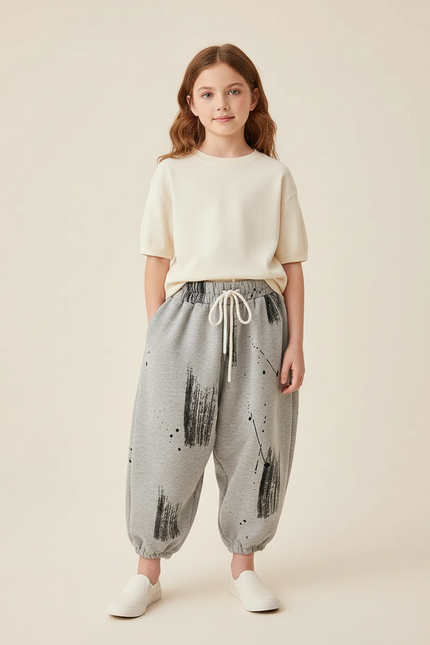 Pantalon Baggy Gris Coton Ample Imprimé Enfant - Molleton
