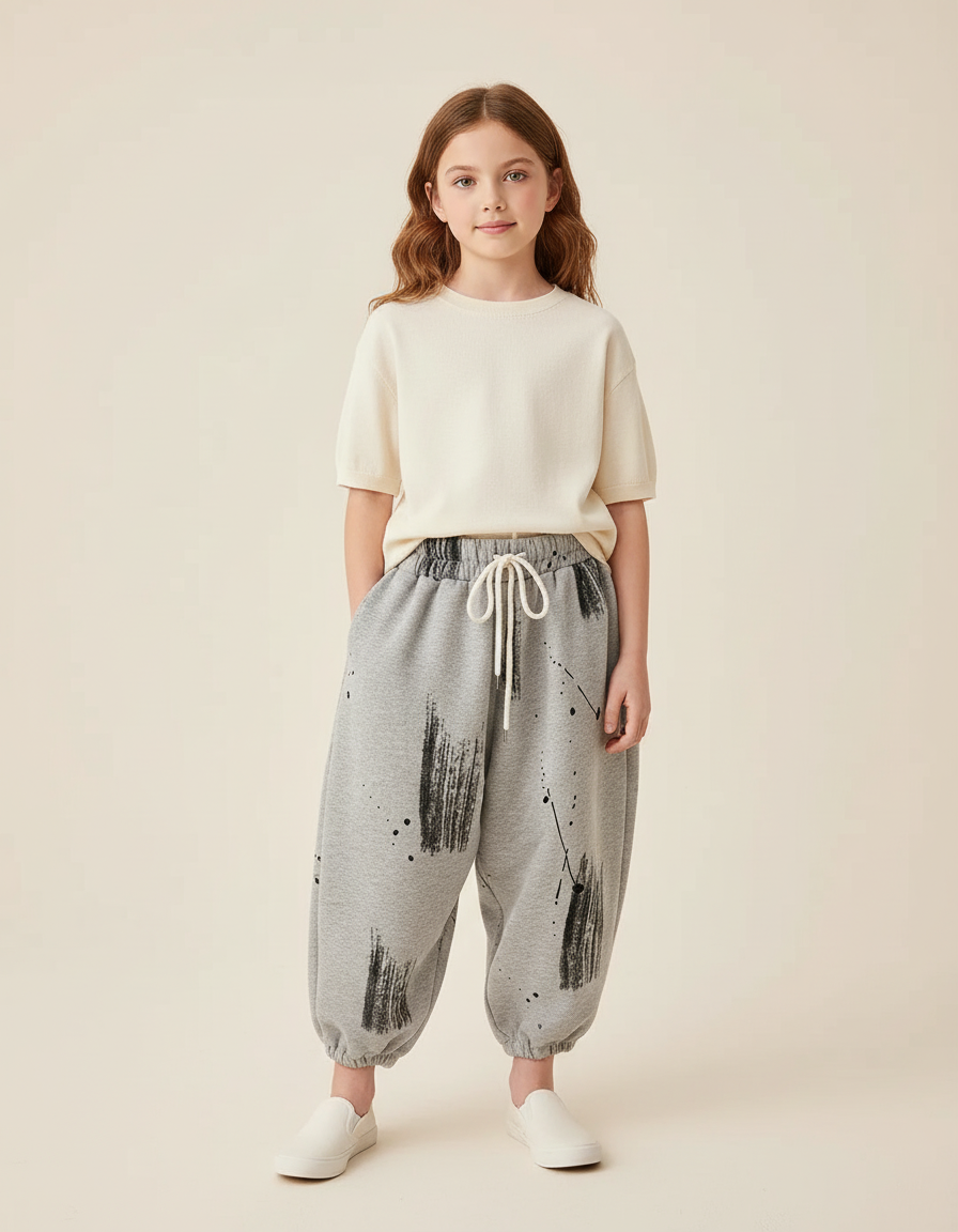 Pantalon Baggy Gris Coton Ample Imprimé Enfant - Molleton