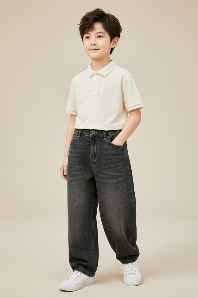Pantalon Baggy Jean Gris Ample Décontracté Garçon