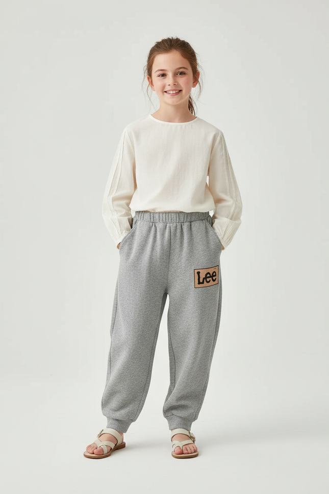 Pantalon Baggy Gris Molletonné Logo Confortable Enfant