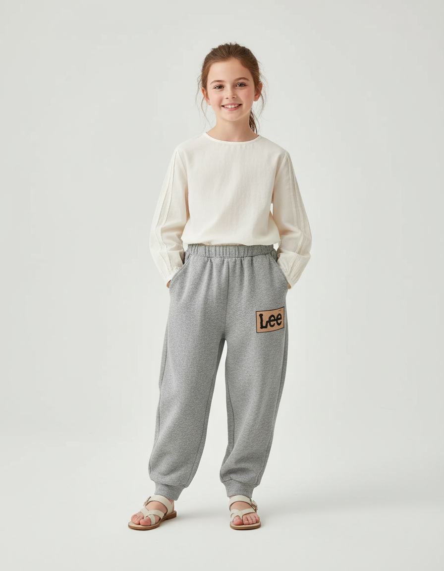 Pantalon Baggy Gris Molletonné Logo Confortable Enfant