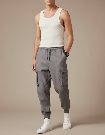 Pantalon Baggy Gris Cargo Ample Cordon Homme - Toile