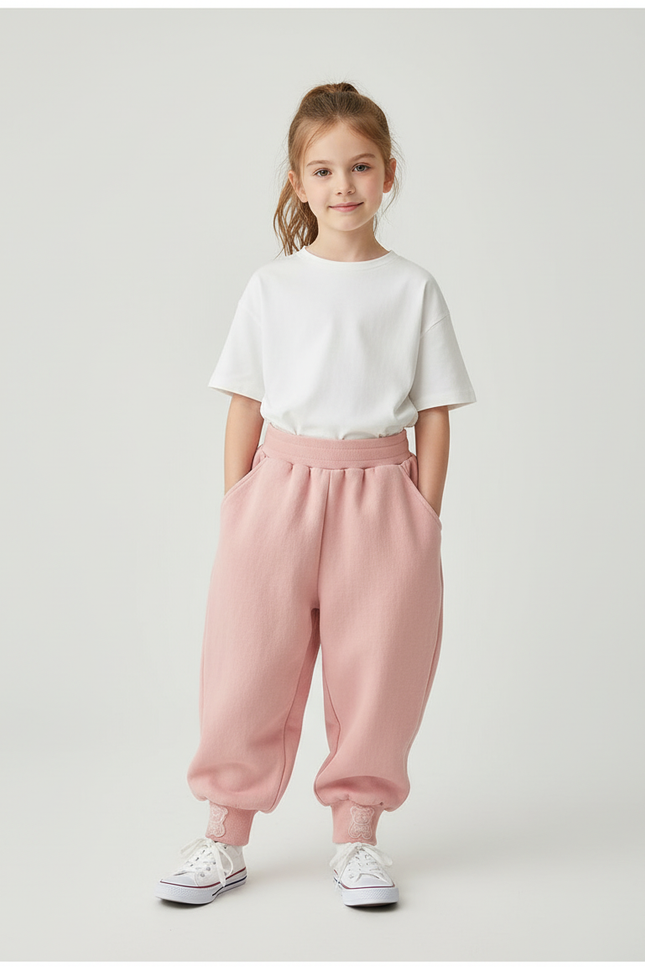 Pantalon Baggy Rose Velours Ample Enfant Hiver - Molleton